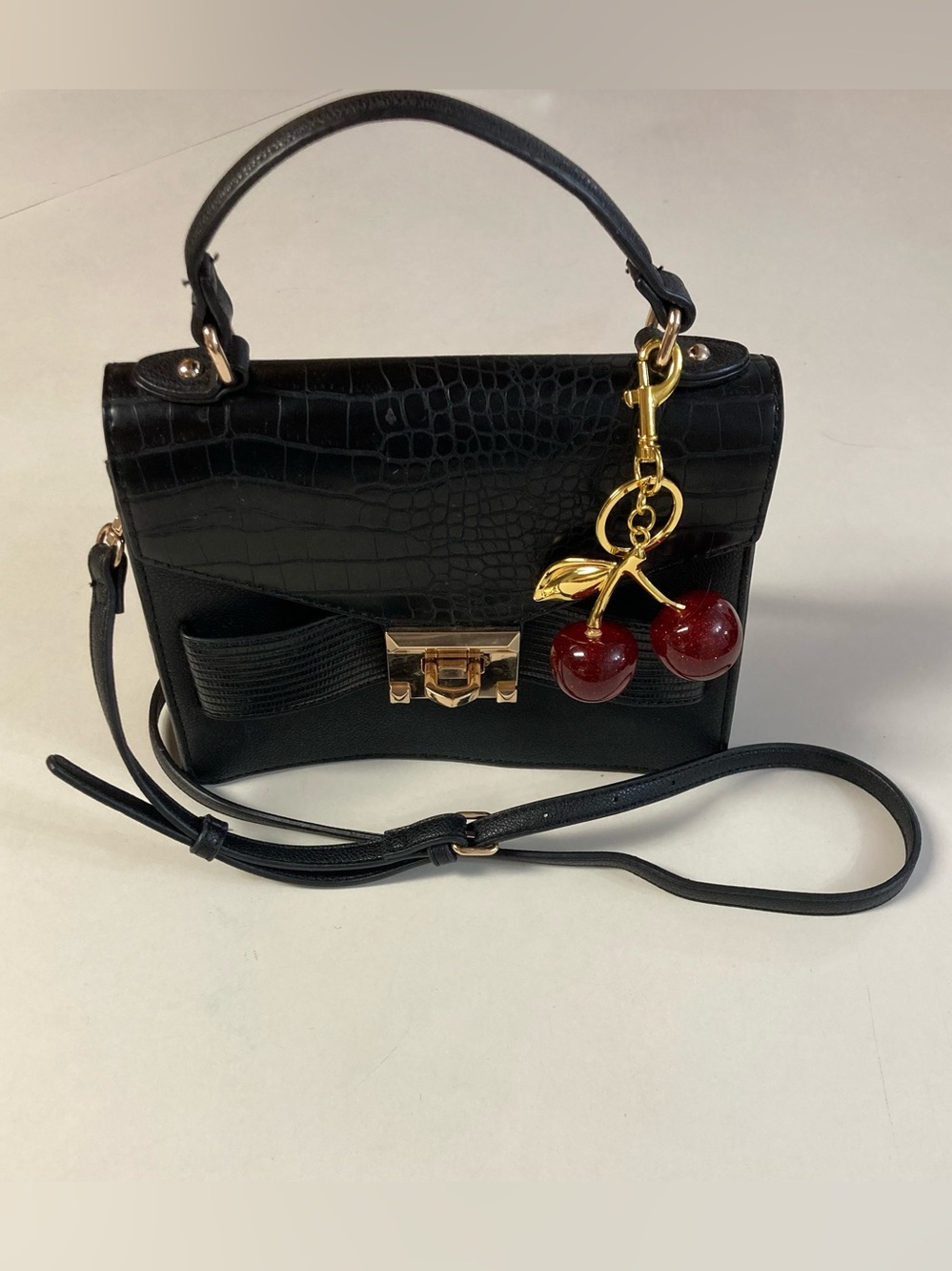 Aldo Black Croc Embossed Crossbody